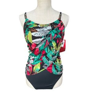 MagicSuit Tropical Leaf Liza Swimsuit in Green and Grey Size: 8 New!